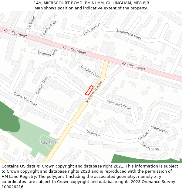 14A, MIERSCOURT ROAD, RAINHAM, GILLINGHAM, ME8 8JB: Location map and indicative extent of plot