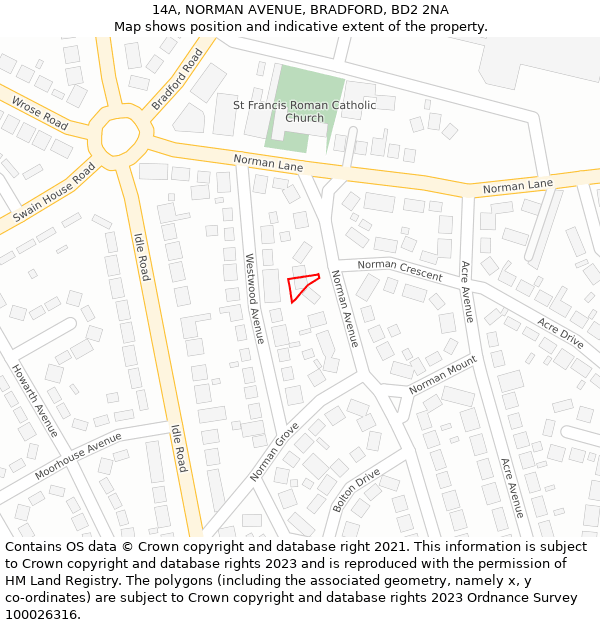 14A, NORMAN AVENUE, BRADFORD, BD2 2NA: Location map and indicative extent of plot