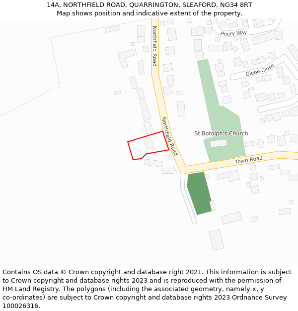 14A, NORTHFIELD ROAD, QUARRINGTON, SLEAFORD, NG34 8RT: Location map and indicative extent of plot