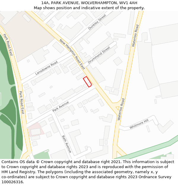14A, PARK AVENUE, WOLVERHAMPTON, WV1 4AH: Location map and indicative extent of plot