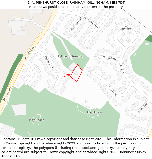 14A, PENSHURST CLOSE, RAINHAM, GILLINGHAM, ME8 7DT: Location map and indicative extent of plot