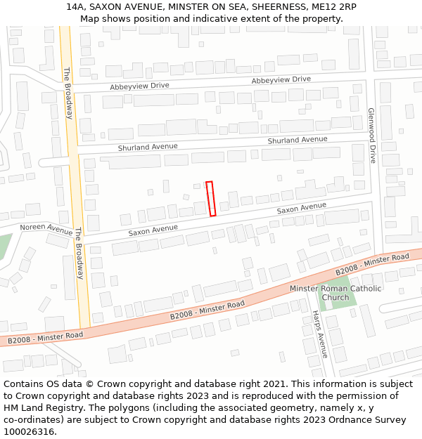 14A, SAXON AVENUE, MINSTER ON SEA, SHEERNESS, ME12 2RP: Location map and indicative extent of plot