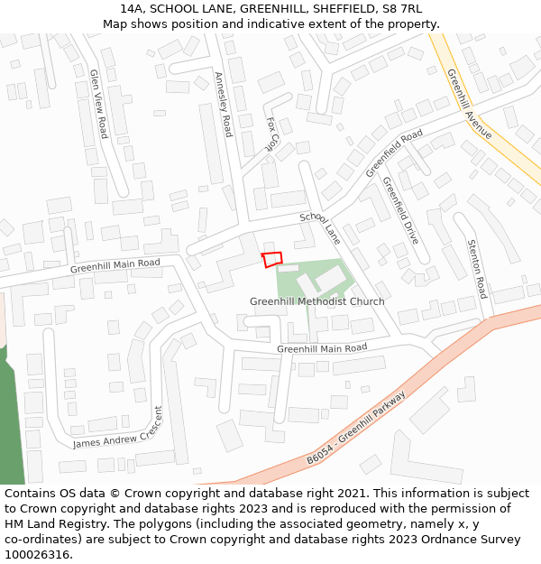 14A, SCHOOL LANE, GREENHILL, SHEFFIELD, S8 7RL: Location map and indicative extent of plot