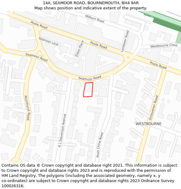 14A, SEAMOOR ROAD, BOURNEMOUTH, BH4 9AR: Location map and indicative extent of plot