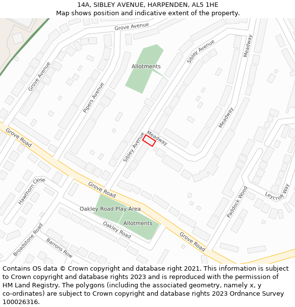 14A, SIBLEY AVENUE, HARPENDEN, AL5 1HE: Location map and indicative extent of plot