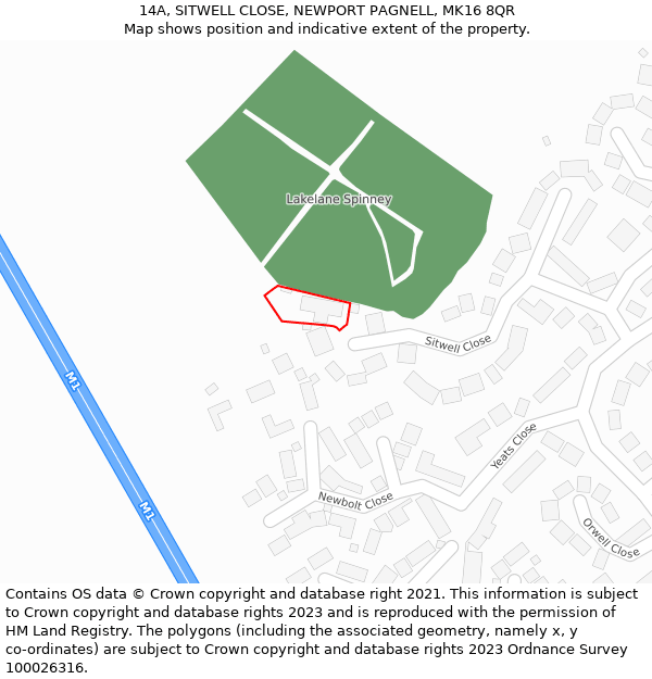 14A, SITWELL CLOSE, NEWPORT PAGNELL, MK16 8QR: Location map and indicative extent of plot