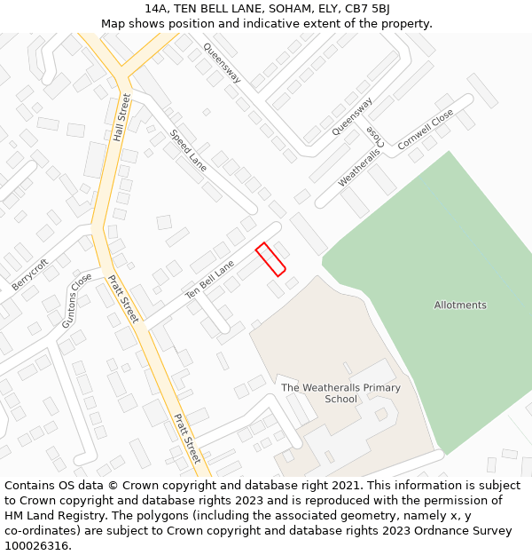 14A, TEN BELL LANE, SOHAM, ELY, CB7 5BJ: Location map and indicative extent of plot