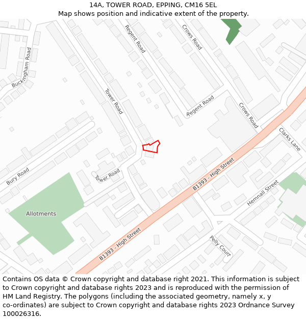 14A, TOWER ROAD, EPPING, CM16 5EL: Location map and indicative extent of plot