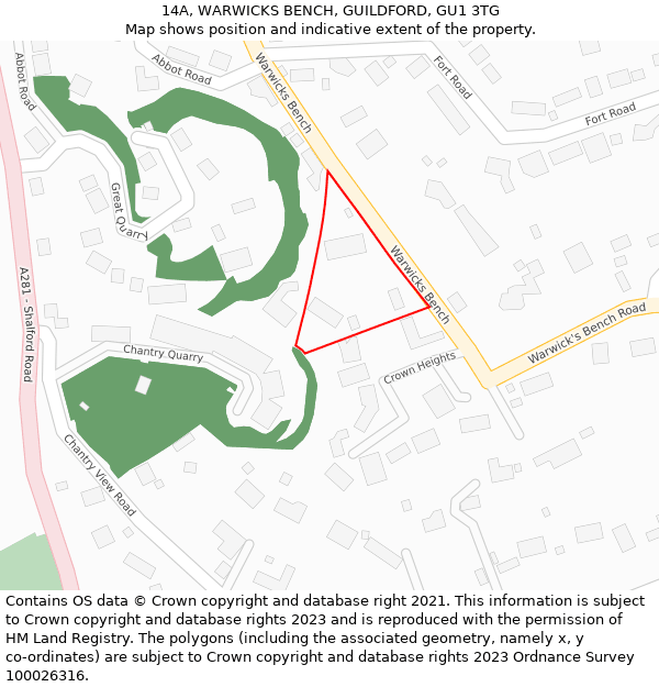 14A, WARWICKS BENCH, GUILDFORD, GU1 3TG: Location map and indicative extent of plot