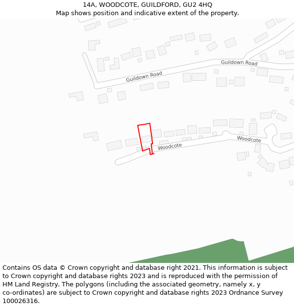 14A, WOODCOTE, GUILDFORD, GU2 4HQ: Location map and indicative extent of plot