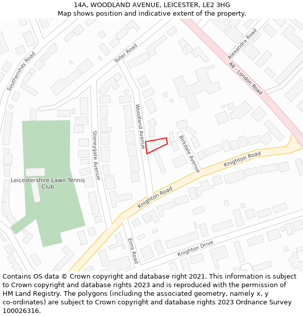 14A, WOODLAND AVENUE, LEICESTER, LE2 3HG: Location map and indicative extent of plot
