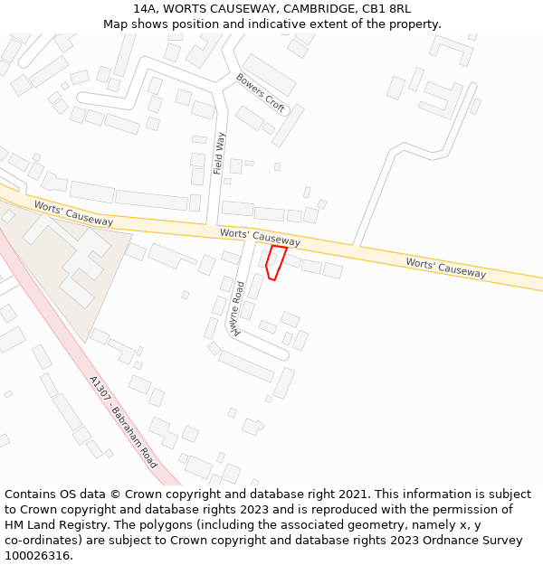 14A, WORTS CAUSEWAY, CAMBRIDGE, CB1 8RL: Location map and indicative extent of plot