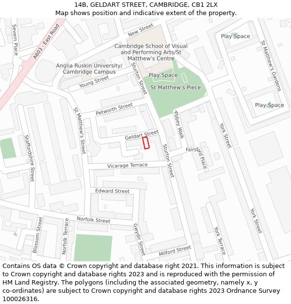 14B, GELDART STREET, CAMBRIDGE, CB1 2LX: Location map and indicative extent of plot