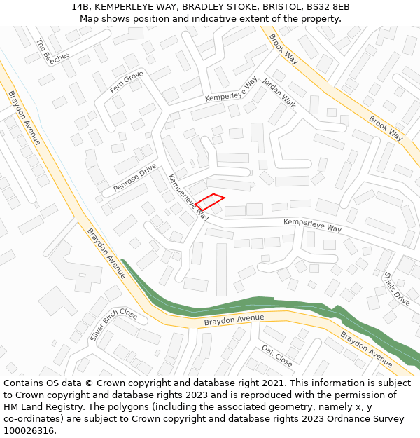 14B, KEMPERLEYE WAY, BRADLEY STOKE, BRISTOL, BS32 8EB: Location map and indicative extent of plot