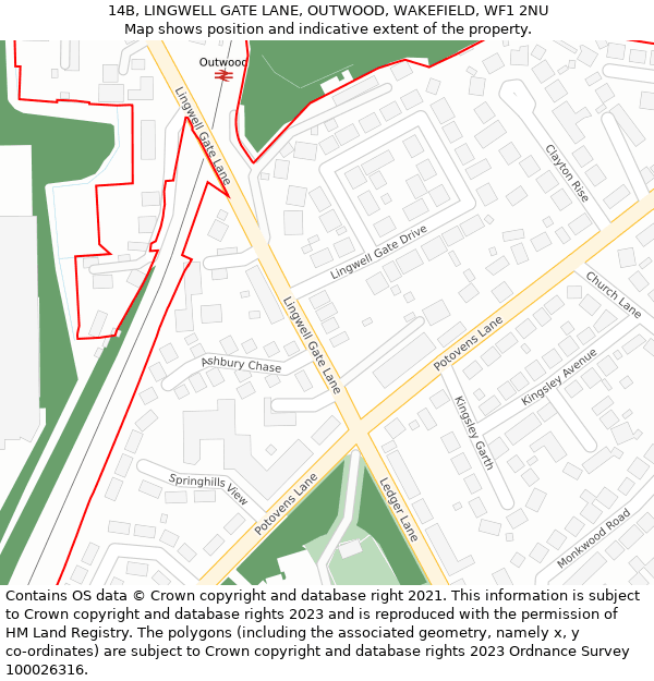 14B, LINGWELL GATE LANE, OUTWOOD, WAKEFIELD, WF1 2NU: Location map and indicative extent of plot