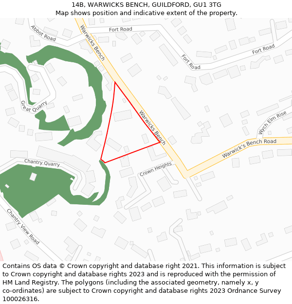 14B, WARWICKS BENCH, GUILDFORD, GU1 3TG: Location map and indicative extent of plot