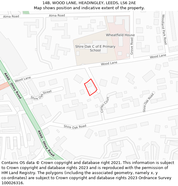 14B, WOOD LANE, HEADINGLEY, LEEDS, LS6 2AE: Location map and indicative extent of plot