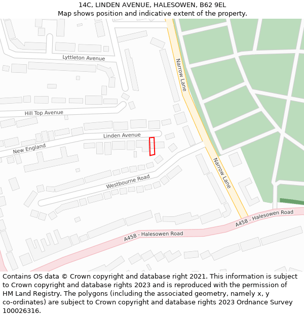 14C, LINDEN AVENUE, HALESOWEN, B62 9EL: Location map and indicative extent of plot
