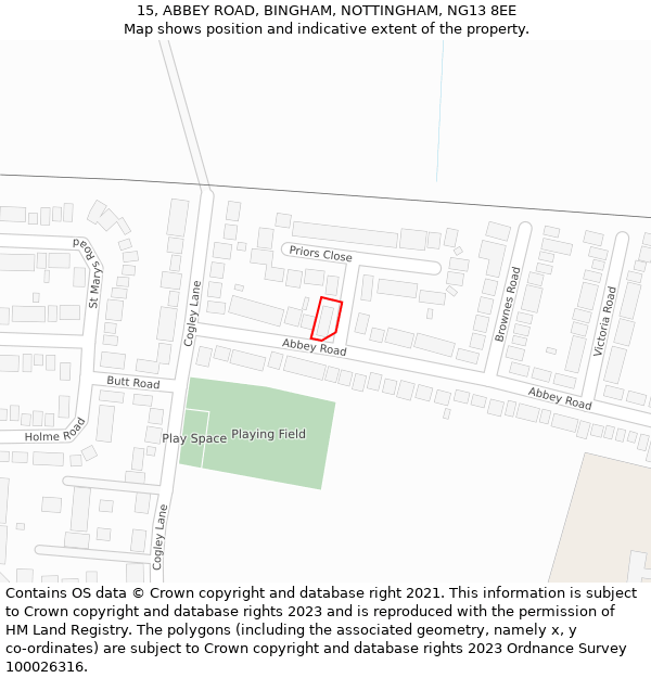 15, ABBEY ROAD, BINGHAM, NOTTINGHAM, NG13 8EE: Location map and indicative extent of plot