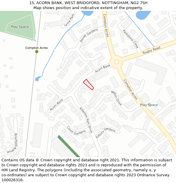 15, ACORN BANK, WEST BRIDGFORD, NOTTINGHAM, NG2 7SH: Location map and indicative extent of plot