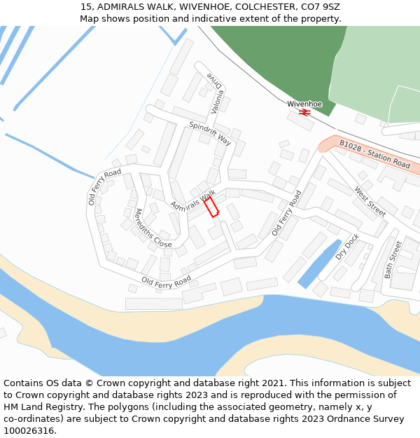 15, ADMIRALS WALK, WIVENHOE, COLCHESTER, CO7 9SZ: Location map and indicative extent of plot