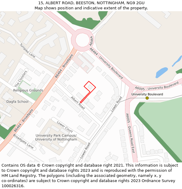 15, ALBERT ROAD, BEESTON, NOTTINGHAM, NG9 2GU: Location map and indicative extent of plot