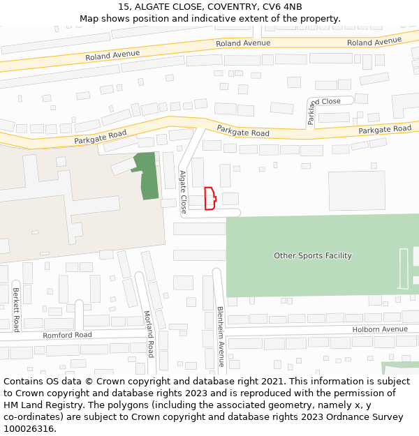 15, ALGATE CLOSE, COVENTRY, CV6 4NB: Location map and indicative extent of plot