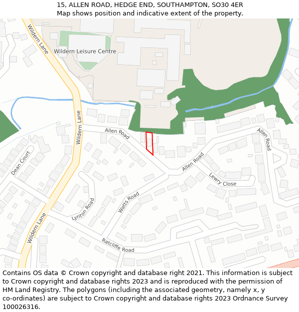 15, ALLEN ROAD, HEDGE END, SOUTHAMPTON, SO30 4ER: Location map and indicative extent of plot