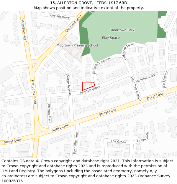 15, ALLERTON GROVE, LEEDS, LS17 6RD: Location map and indicative extent of plot
