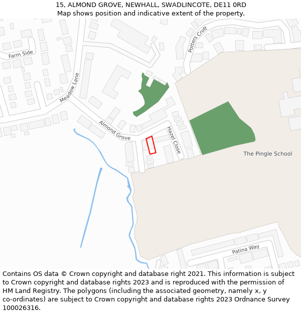 15, ALMOND GROVE, NEWHALL, SWADLINCOTE, DE11 0RD: Location map and indicative extent of plot