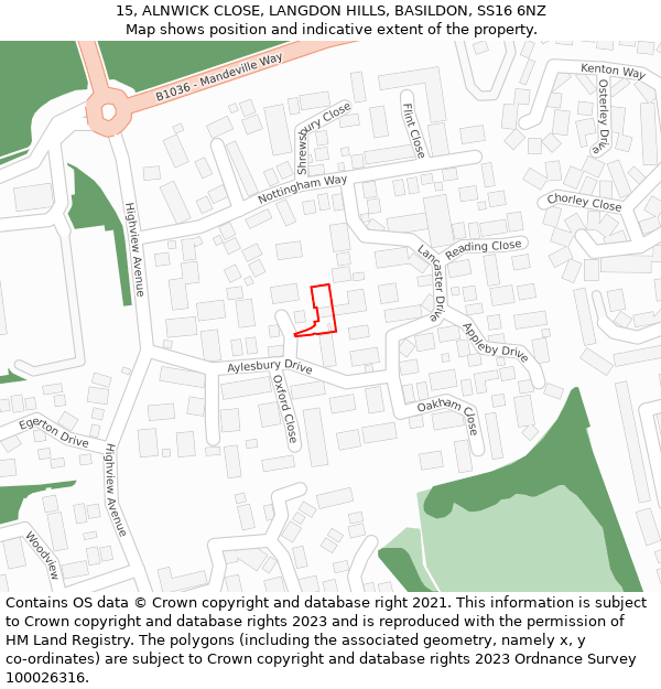 15, ALNWICK CLOSE, LANGDON HILLS, BASILDON, SS16 6NZ: Location map and indicative extent of plot