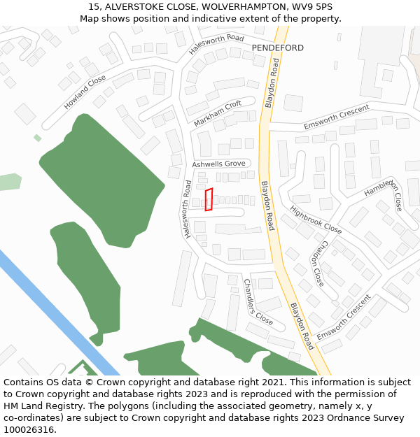15, ALVERSTOKE CLOSE, WOLVERHAMPTON, WV9 5PS: Location map and indicative extent of plot
