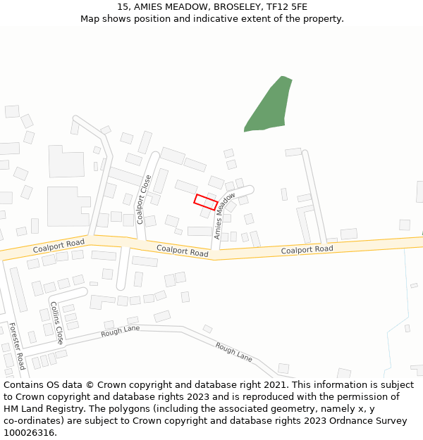 15, AMIES MEADOW, BROSELEY, TF12 5FE: Location map and indicative extent of plot