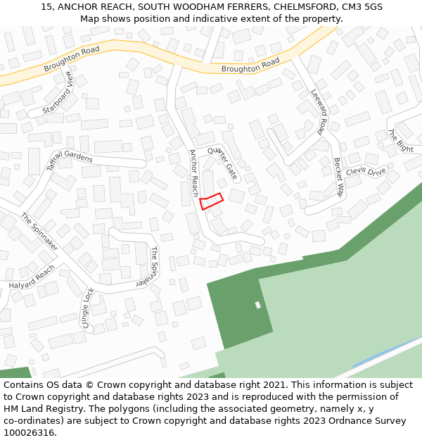 15, ANCHOR REACH, SOUTH WOODHAM FERRERS, CHELMSFORD, CM3 5GS: Location map and indicative extent of plot