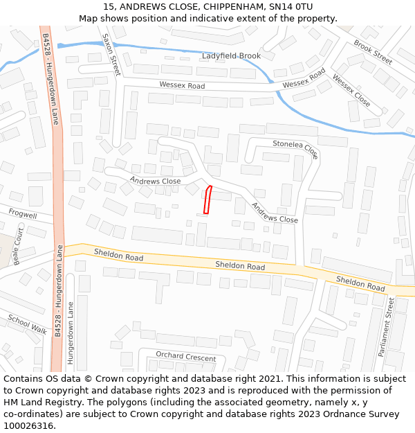 15, ANDREWS CLOSE, CHIPPENHAM, SN14 0TU: Location map and indicative extent of plot