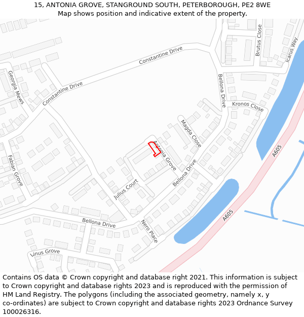 15, ANTONIA GROVE, STANGROUND SOUTH, PETERBOROUGH, PE2 8WE: Location map and indicative extent of plot