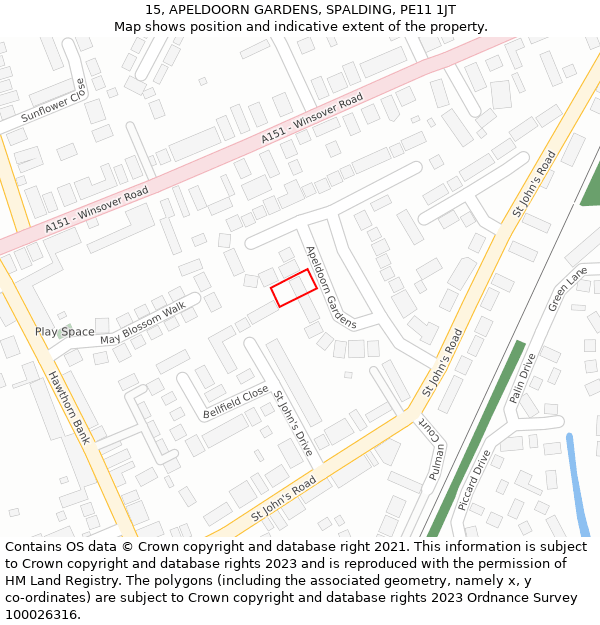 15, APELDOORN GARDENS, SPALDING, PE11 1JT: Location map and indicative extent of plot