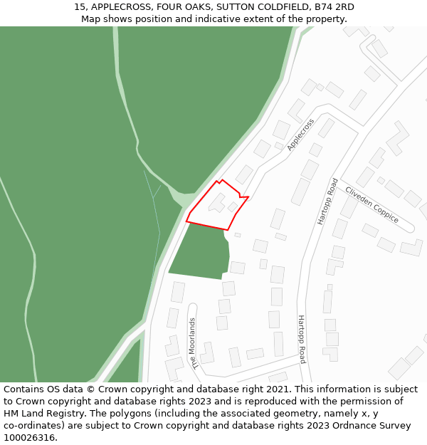 15, APPLECROSS, FOUR OAKS, SUTTON COLDFIELD, B74 2RD: Location map and indicative extent of plot