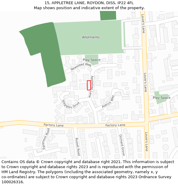 15, APPLETREE LANE, ROYDON, DISS, IP22 4FL: Location map and indicative extent of plot