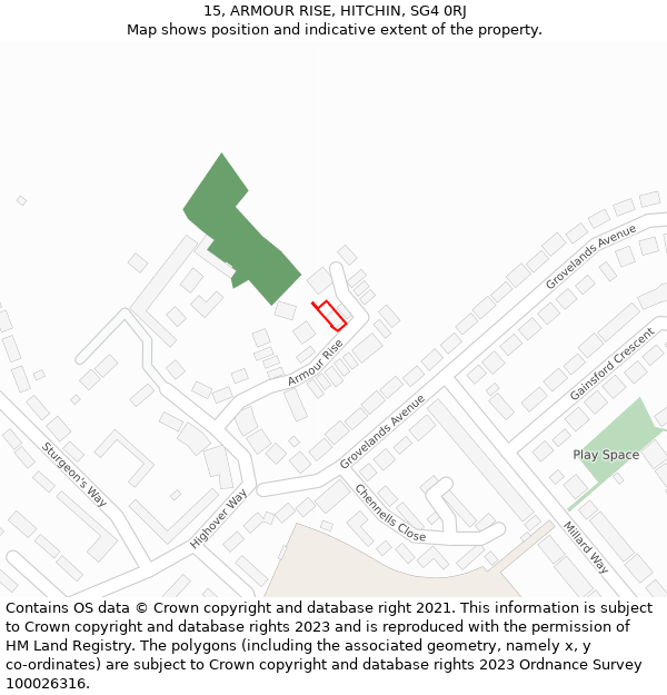 15, ARMOUR RISE, HITCHIN, SG4 0RJ: Location map and indicative extent of plot