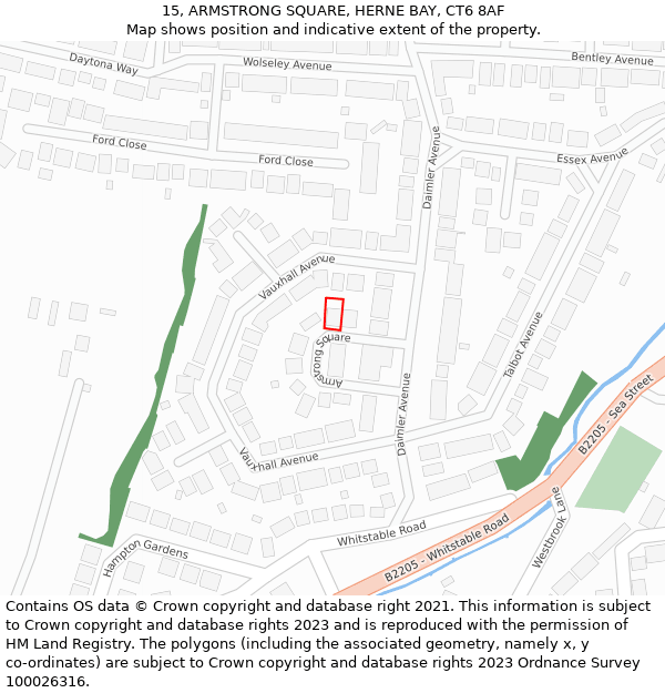 15, ARMSTRONG SQUARE, HERNE BAY, CT6 8AF: Location map and indicative extent of plot