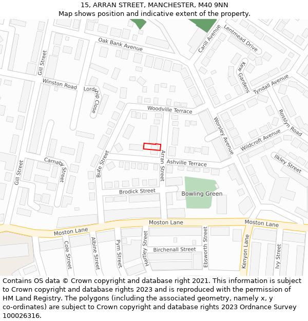 15, ARRAN STREET, MANCHESTER, M40 9NN: Location map and indicative extent of plot