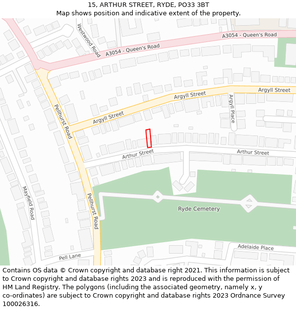 15, ARTHUR STREET, RYDE, PO33 3BT: Location map and indicative extent of plot