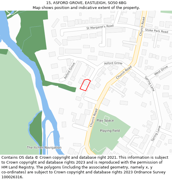 15, ASFORD GROVE, EASTLEIGH, SO50 6BG: Location map and indicative extent of plot