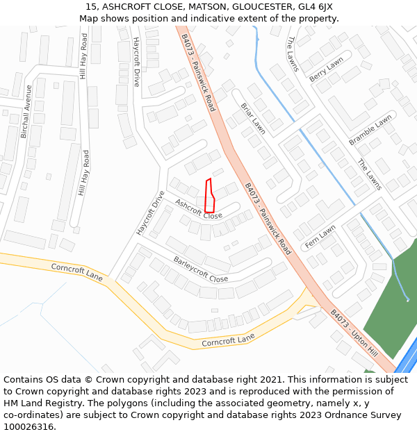 15, ASHCROFT CLOSE, MATSON, GLOUCESTER, GL4 6JX: Location map and indicative extent of plot