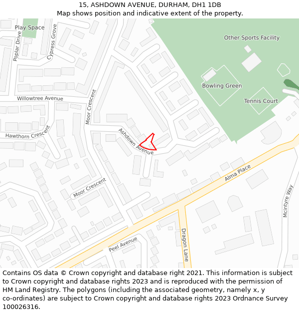 15, ASHDOWN AVENUE, DURHAM, DH1 1DB: Location map and indicative extent of plot