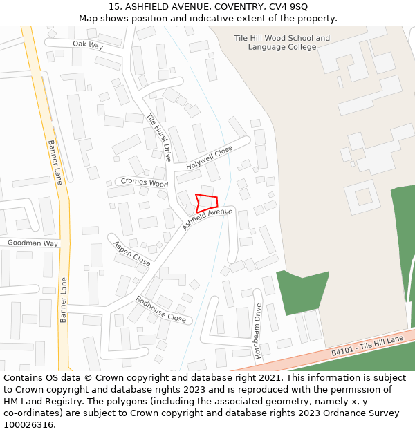 15, ASHFIELD AVENUE, COVENTRY, CV4 9SQ: Location map and indicative extent of plot