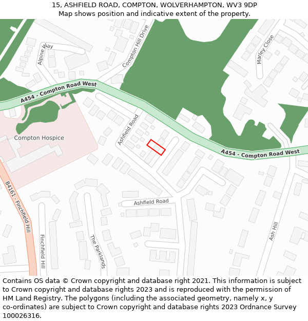 15, ASHFIELD ROAD, COMPTON, WOLVERHAMPTON, WV3 9DP: Location map and indicative extent of plot