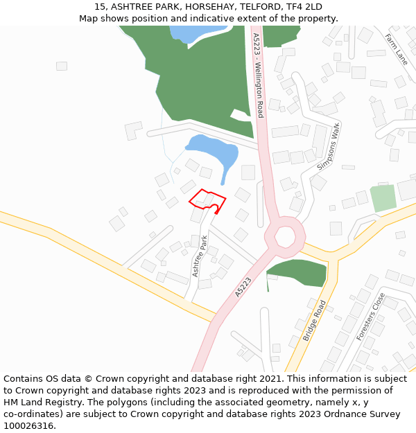 15, ASHTREE PARK, HORSEHAY, TELFORD, TF4 2LD: Location map and indicative extent of plot