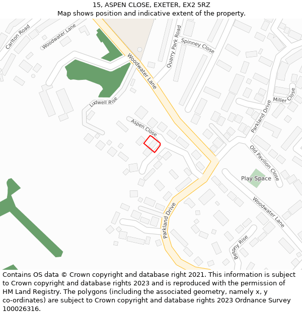 15, ASPEN CLOSE, EXETER, EX2 5RZ: Location map and indicative extent of plot